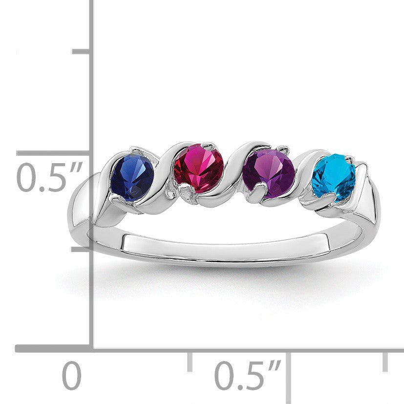 Sterling Silver Rhodium-plated Synthetic 4 Stone Mother's Ring
