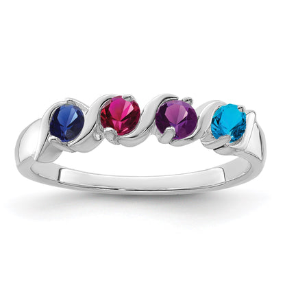 Sterling Silver Rhodium-plated Synthetic 4 Stone Mother's Ring