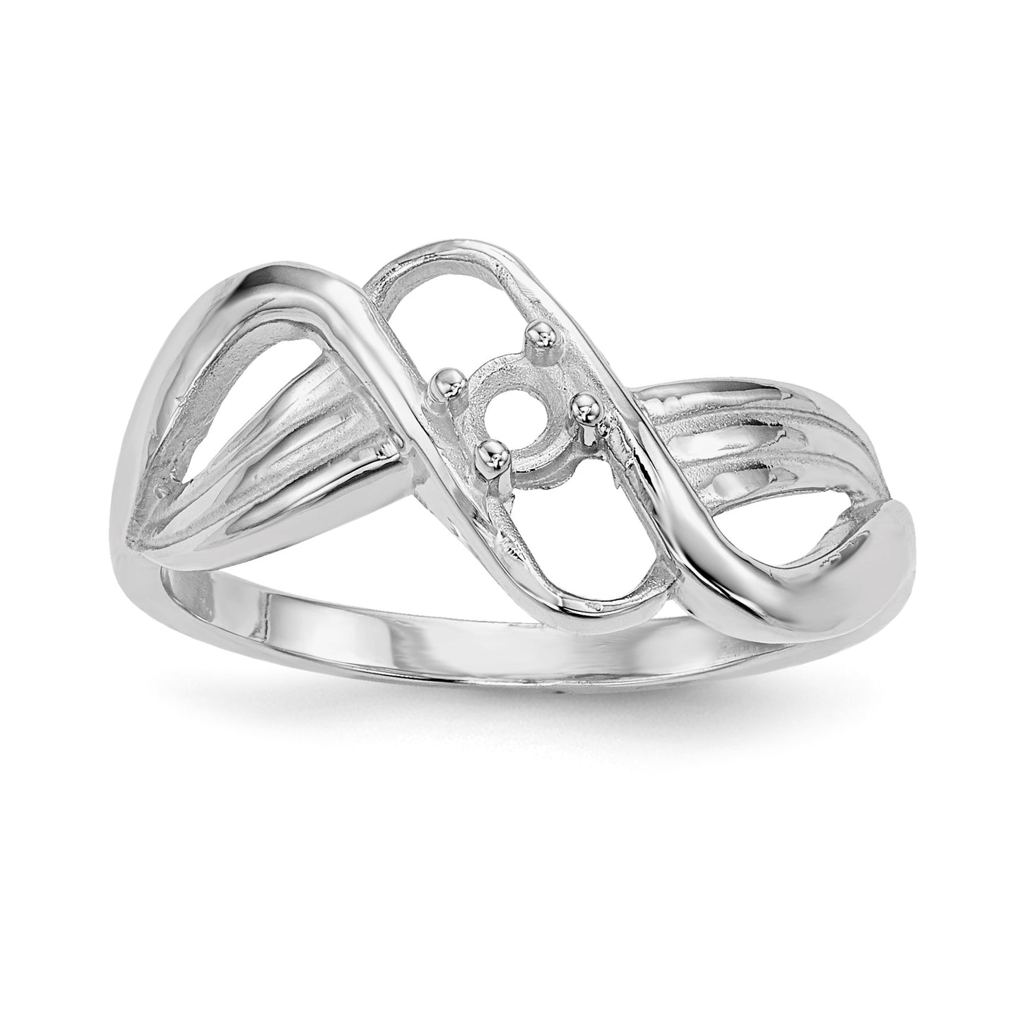 14k White Gold Polished 1-Stone Mothers Ring Mounting