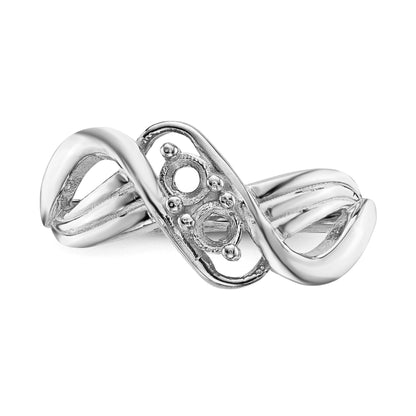 14k White Gold Polished 2-Stone Mothers Ring Mounting