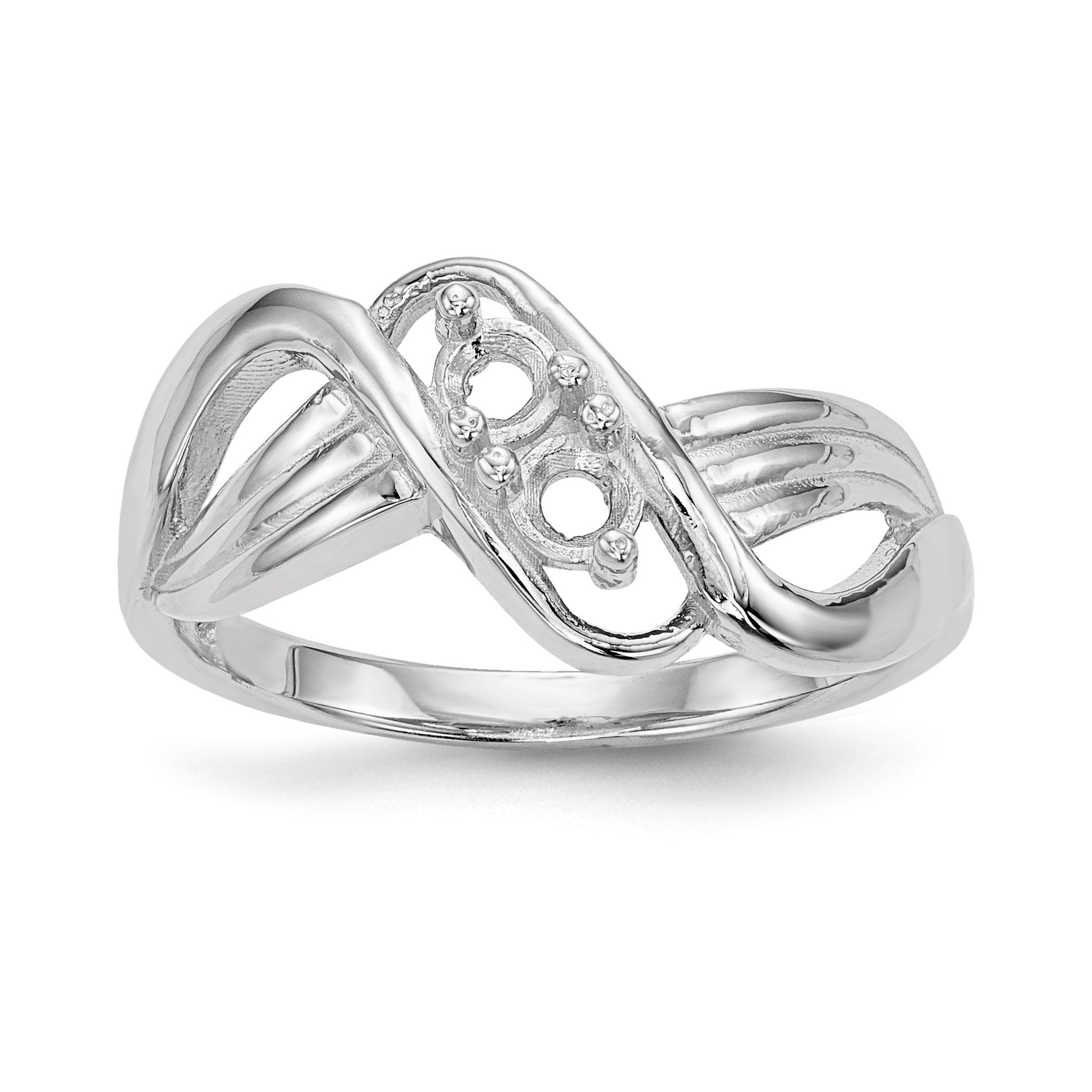 14k White Gold Polished 2-Stone Mothers Ring Mounting