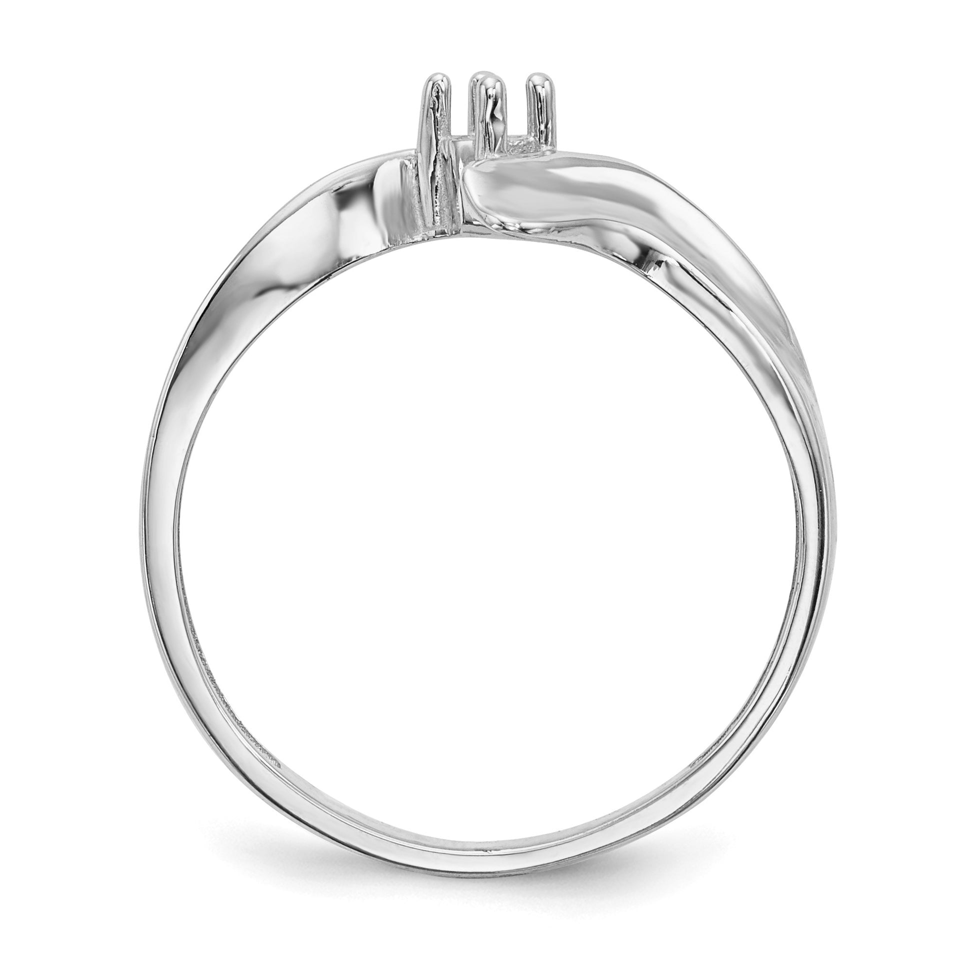 14k White Gold Polished 3-Stone Mothers Ring Mounting
