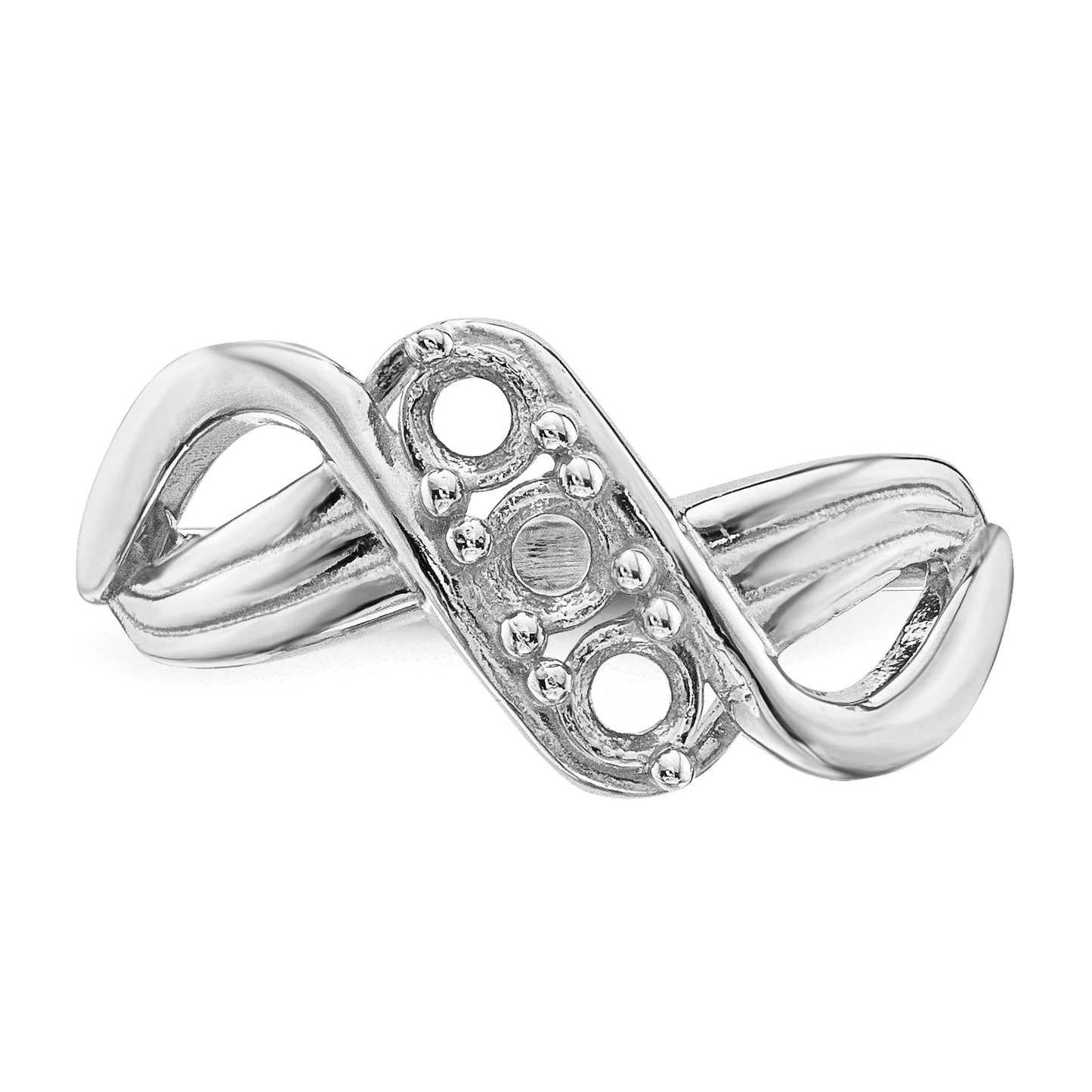 14k White Gold Polished 3-Stone Mothers Ring Mounting