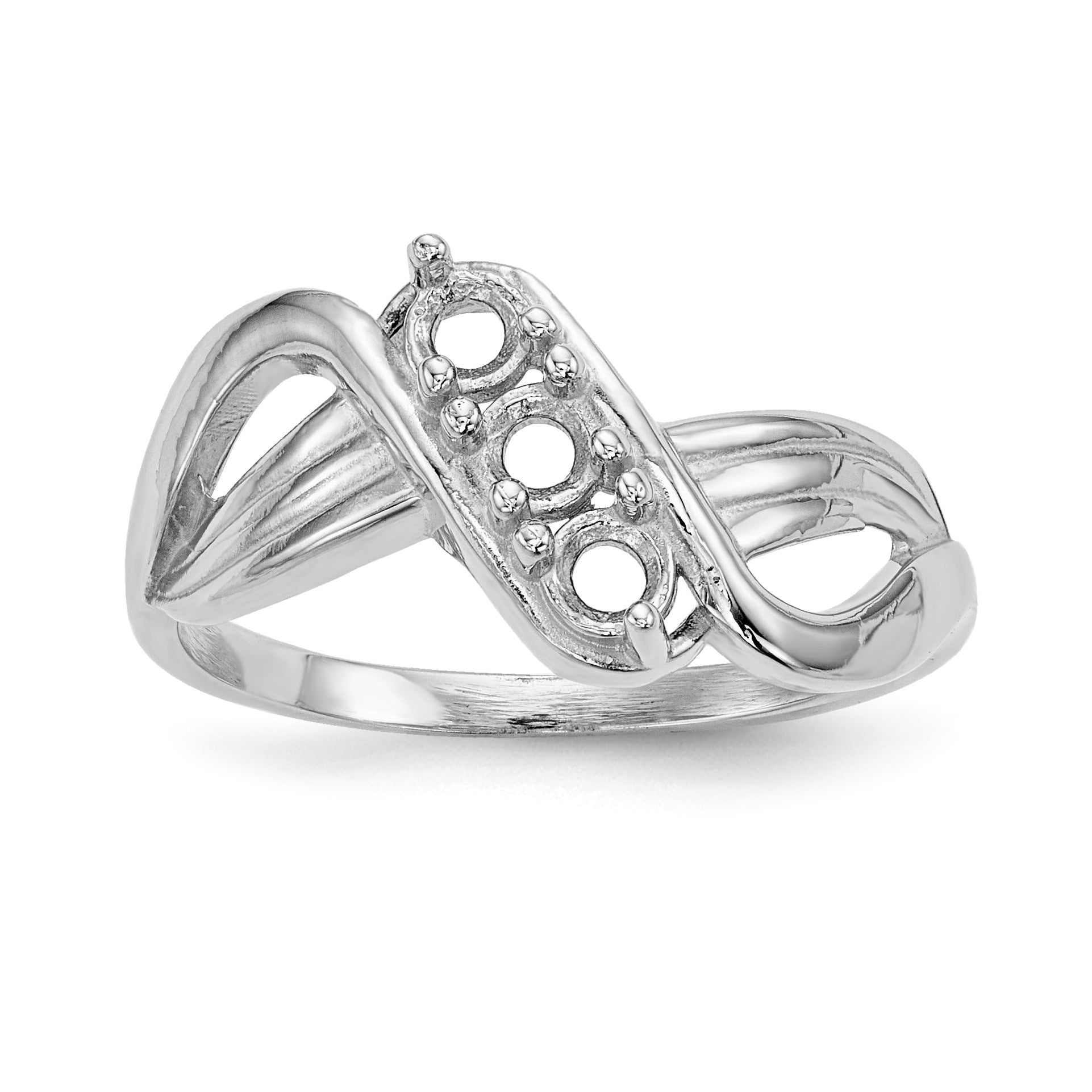 14k White Gold Polished 3-Stone Mothers Ring Mounting