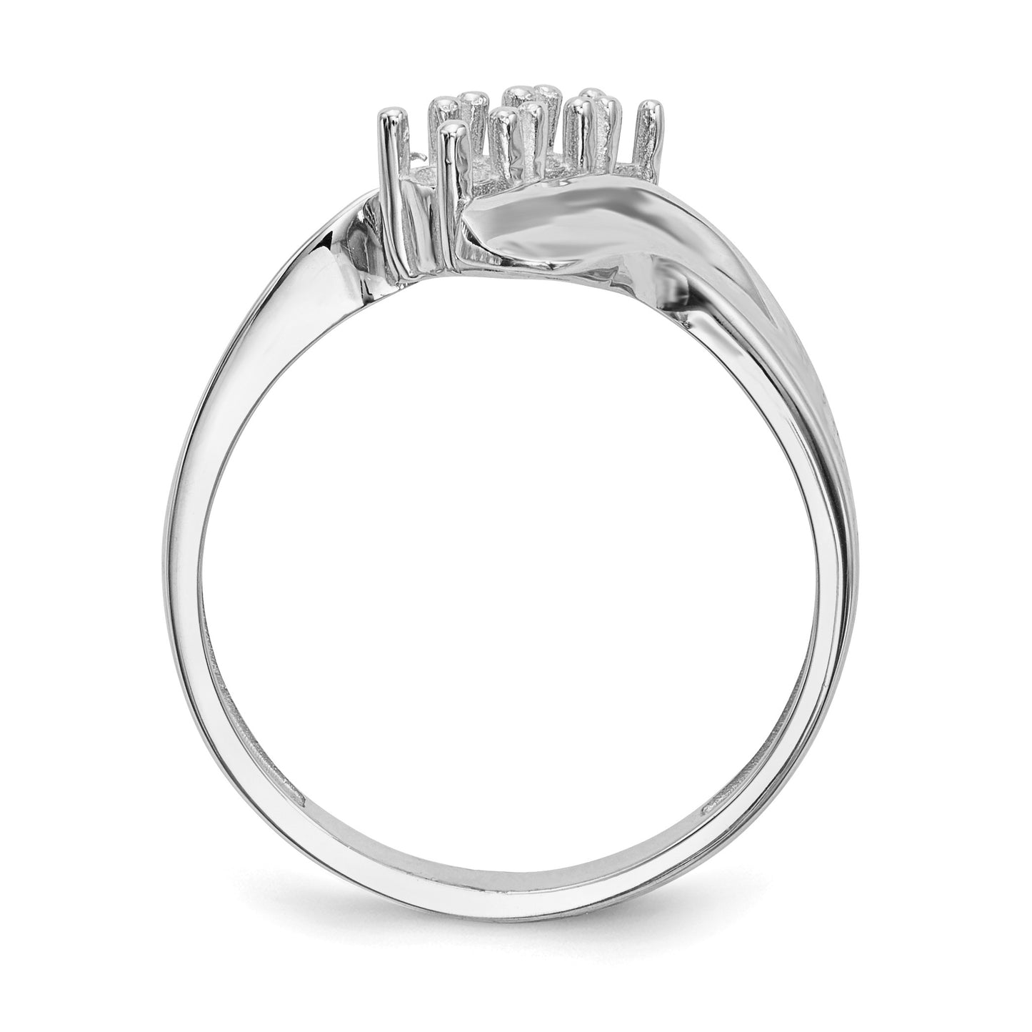 14k White Gold Polished 3-Stone Mothers Ring Mounting