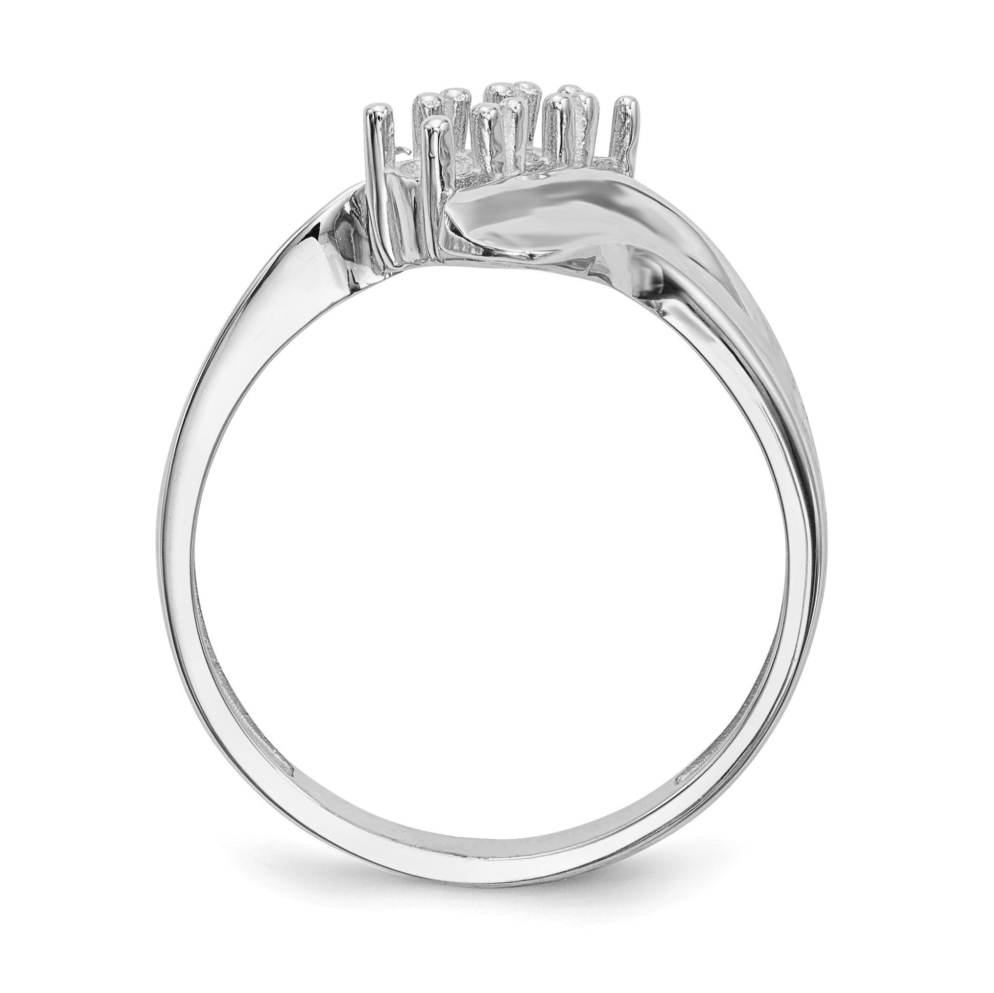 14k White Gold Polished 3-Stone Mothers Ring Mounting