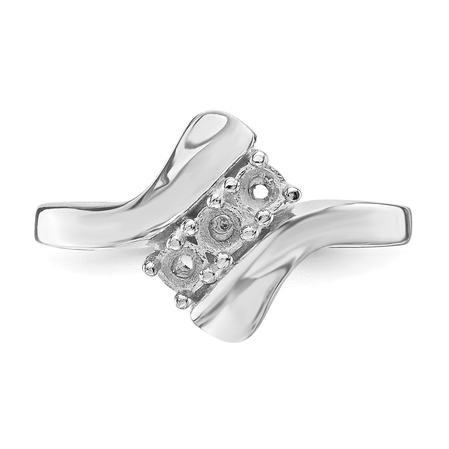 14k White Gold Polished 3-Stone Mothers Ring Mounting