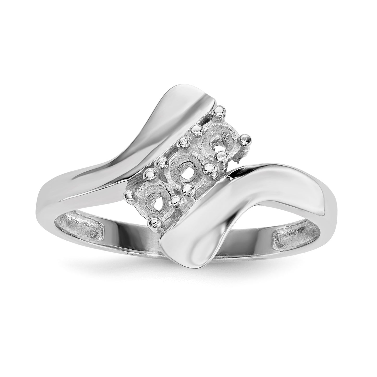 14k White Gold Polished 3-Stone Mothers Ring Mounting