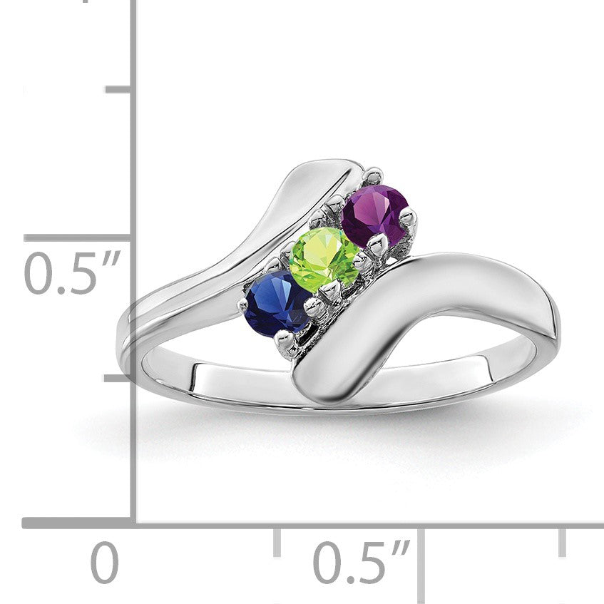14k White Gold Polished 3-Stone Mothers Ring Mounting