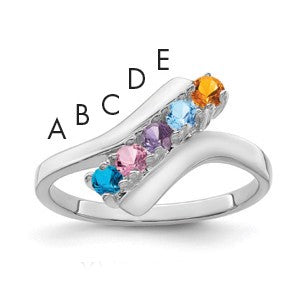 14k White Gold Polished 5-Stone Mothers Ring Mounting