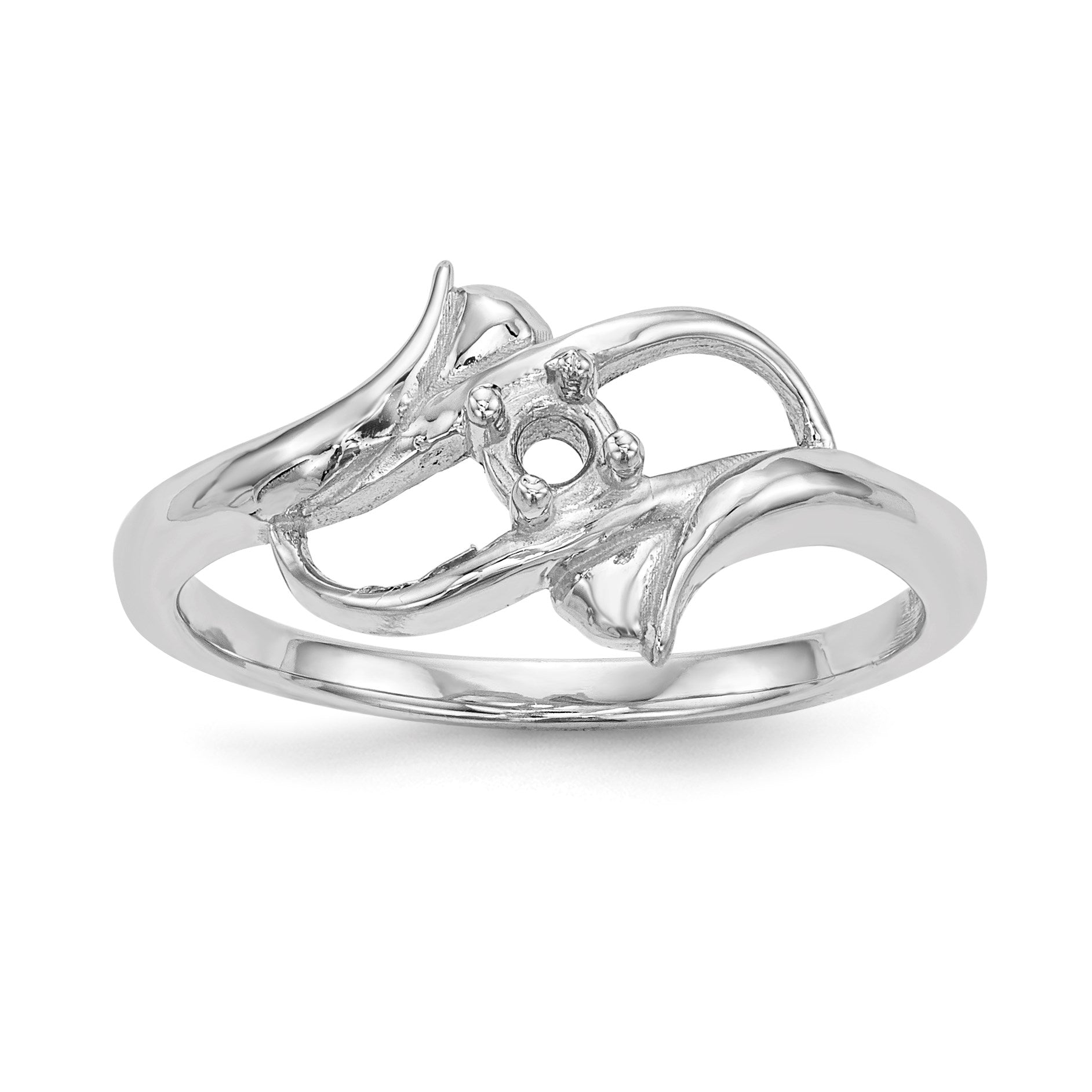 14k White Gold Polished 1-Stone Mothers Ring Mounting