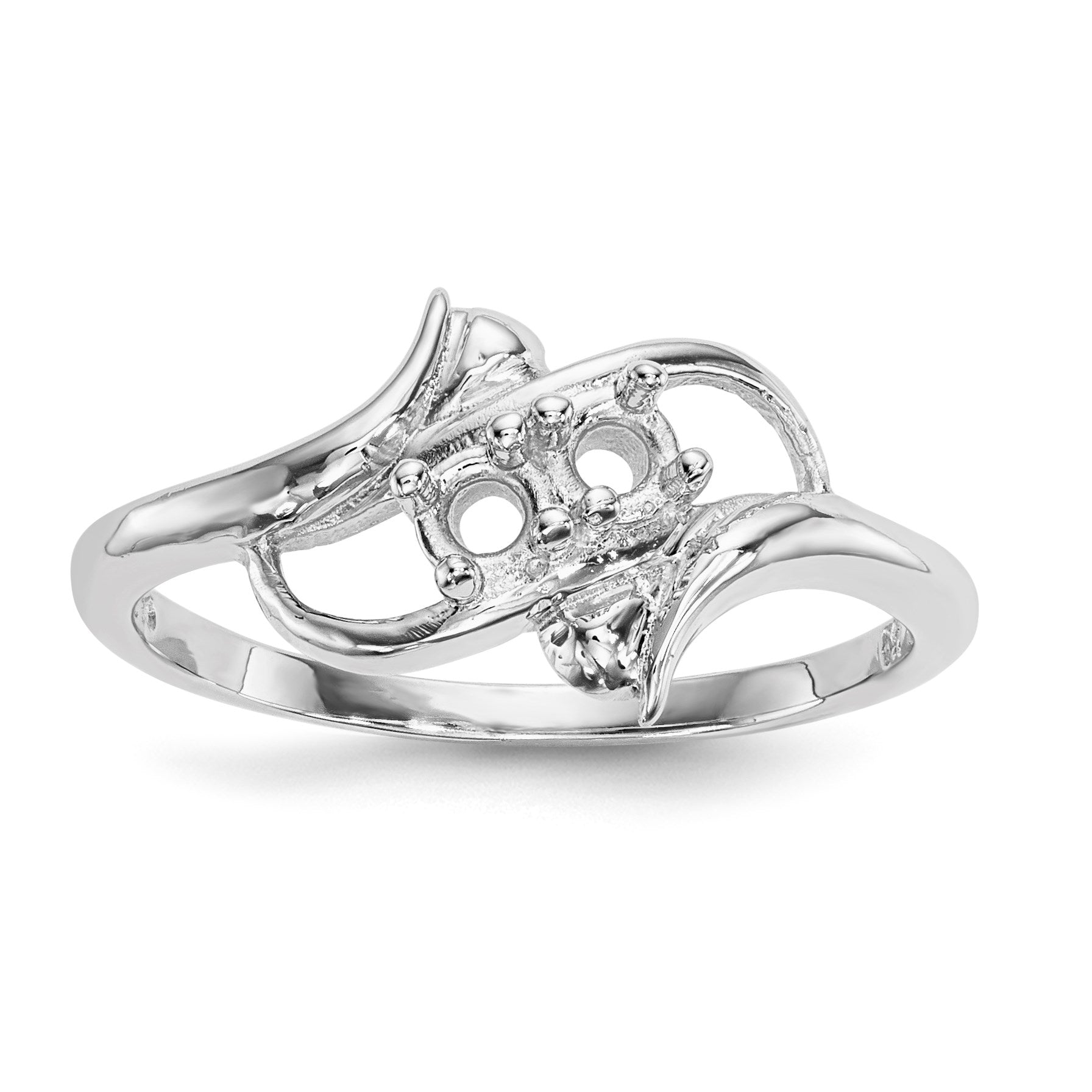 14k White Gold Polished 2-Stone Mothers Ring Mounting