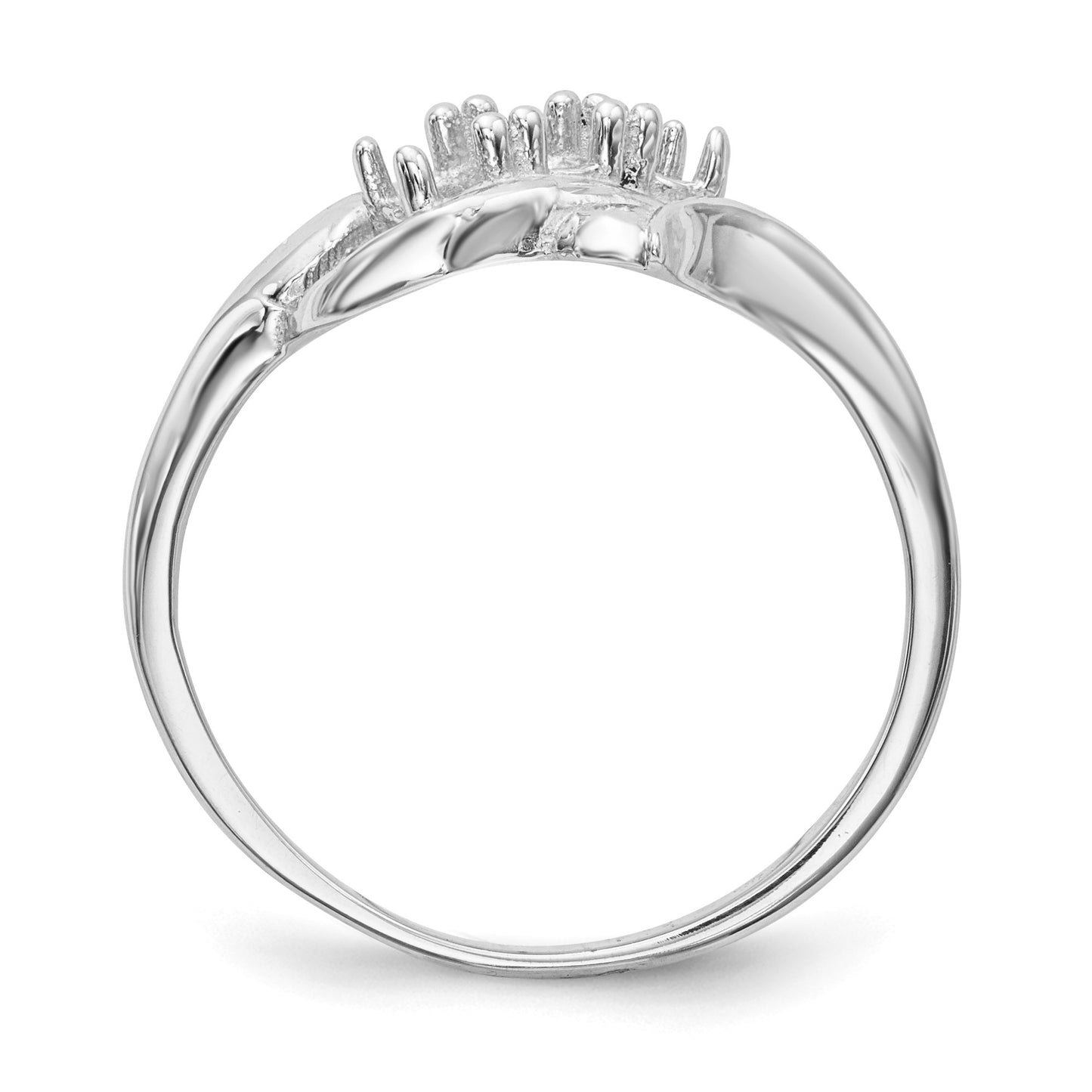 14k White Gold Polished 3-Stone Mothers Ring Mounting