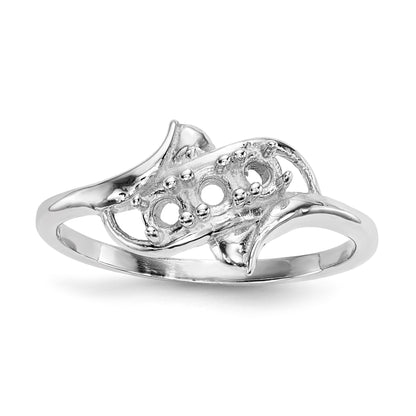 14k White Gold Polished 3-Stone Mothers Ring Mounting