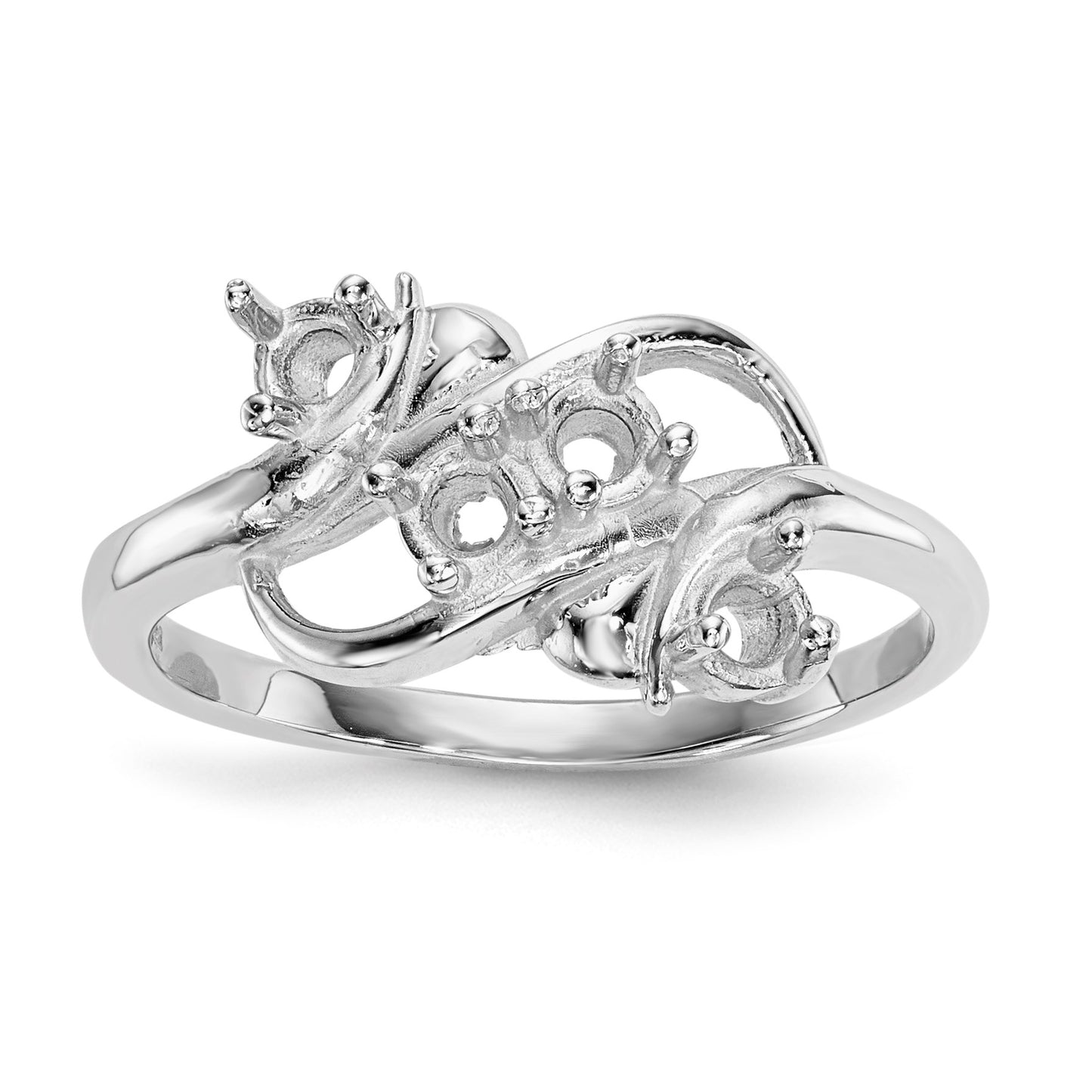 14k White Gold Polished 4-Stone Mothers Ring Mounting