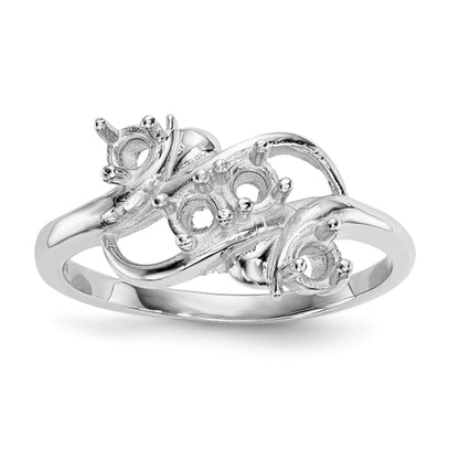14k White Gold Polished 4-Stone Mothers Ring Mounting