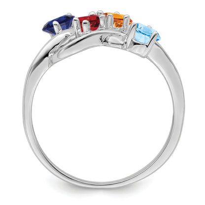14k White Gold Polished 4-Stone Mothers Ring Mounting