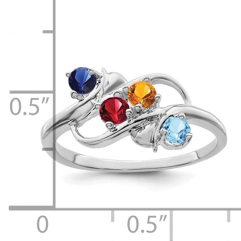 14k White Gold Polished 4-Stone Mothers Ring Mounting