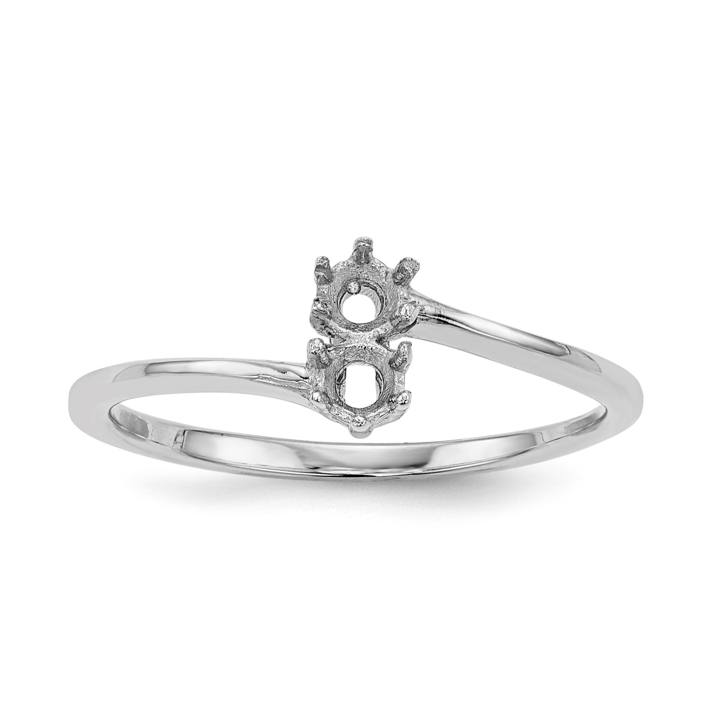 14k White Gold Polished 2-Stone Mothers Ring Mounting