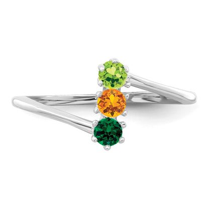 14k White Gold Polished 3-Stone Mothers Ring Mounting