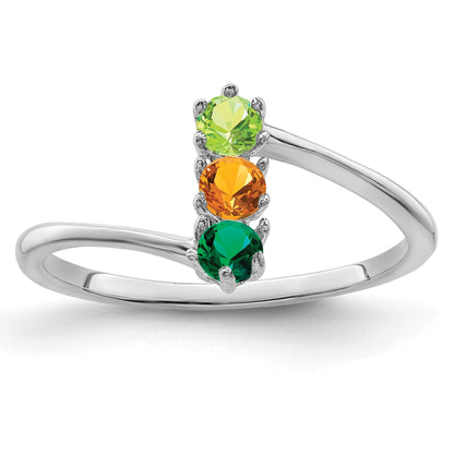14k White Gold Polished 3-Stone Mothers Ring Mounting