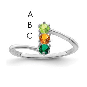 14k White Gold Polished 3-Stone Mothers Ring Mounting