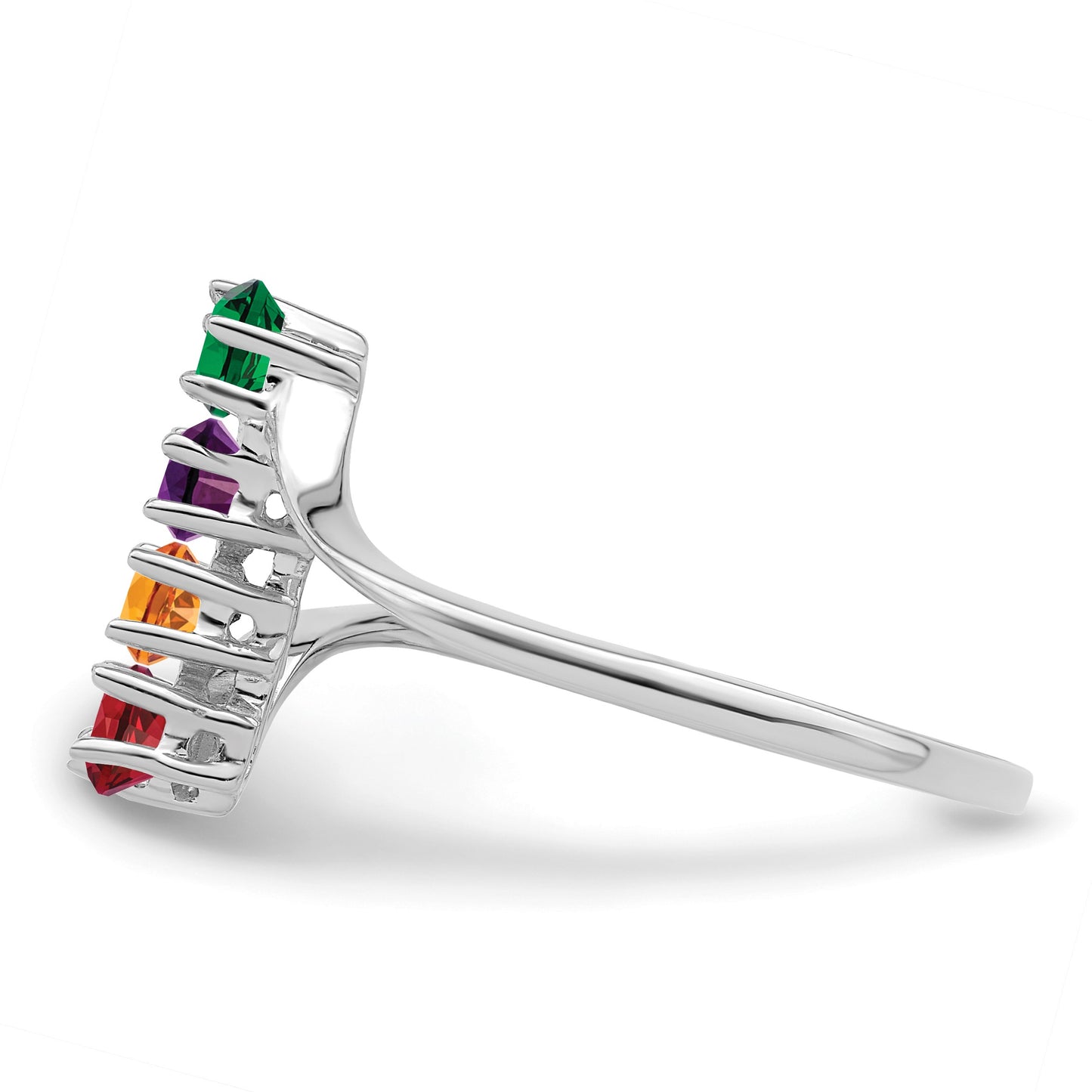 14k White Gold Polished 4-Stone Mothers Ring Mounting