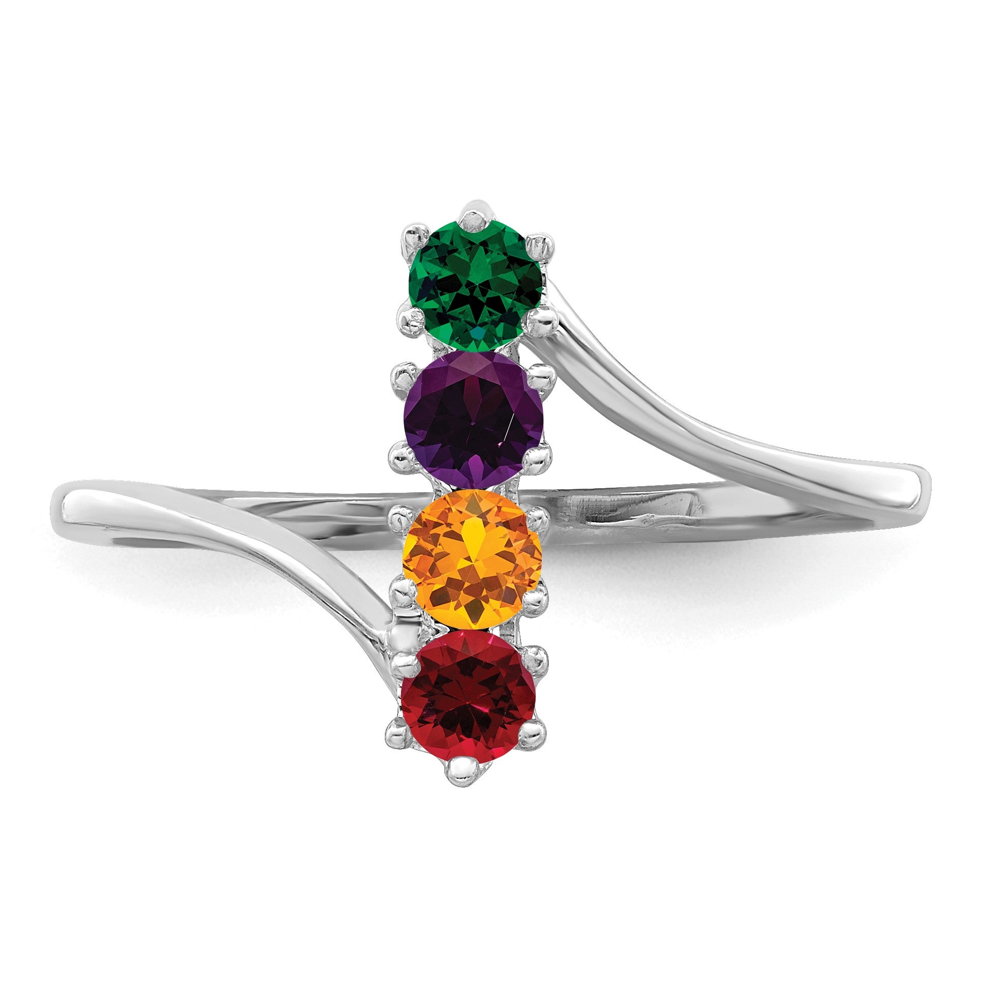 14k White Gold Polished 4-Stone Mothers Ring Mounting
