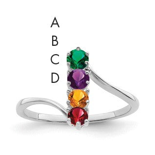 14k White Gold Polished 4-Stone Mothers Ring Mounting