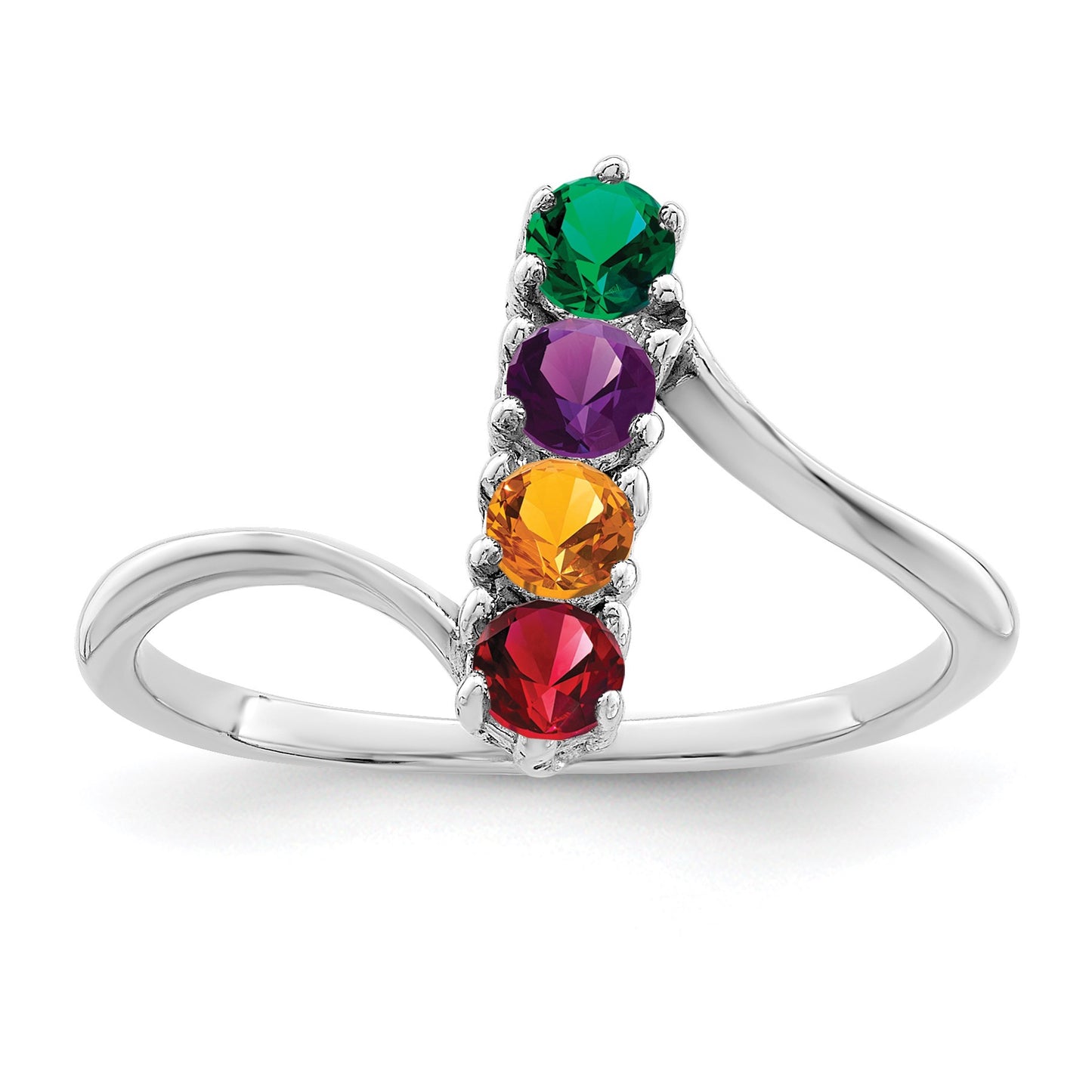 14k White Gold Polished 4-Stone Mothers Ring Mounting