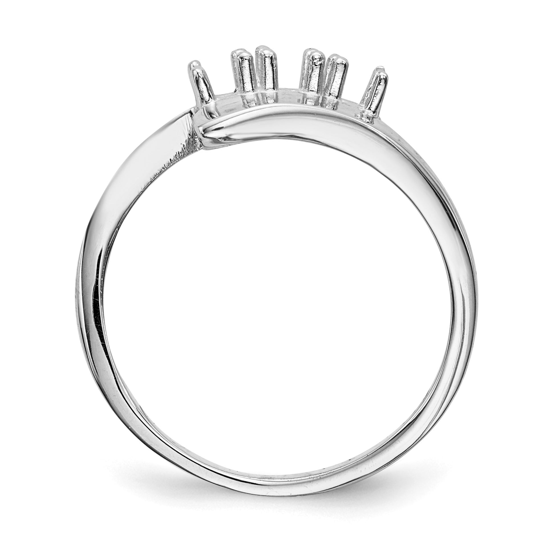 14k White Gold Polished 3-Stone Mothers Ring Mounting