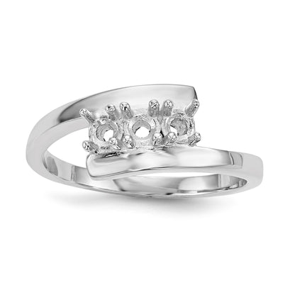 14k White Gold Polished 3-Stone Mothers Ring Mounting