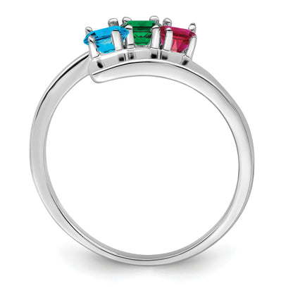 Sterling Silver Rhodium-plated Synthetic 3 Stone Mother's Ring