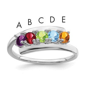 14k White Gold Polished 5-Stone Mothers Ring Mounting