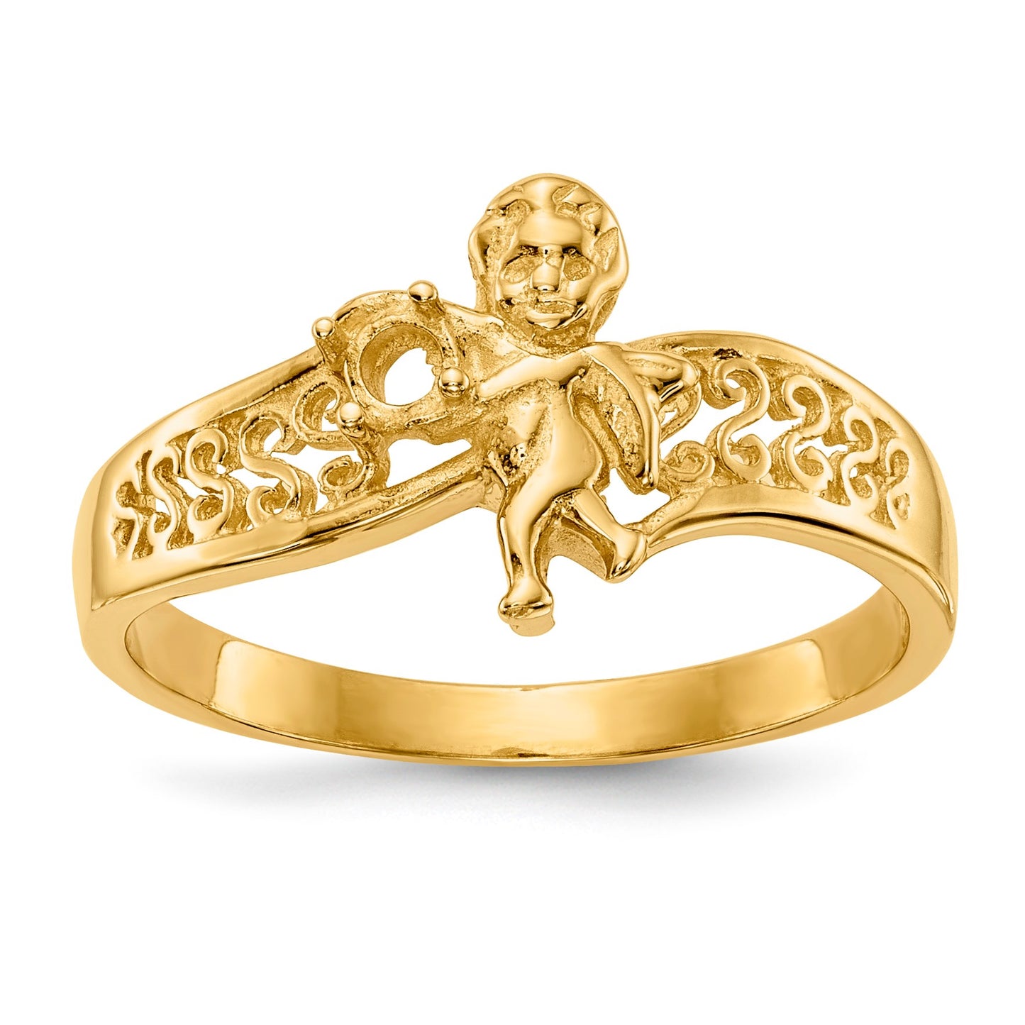 14k Polished 1-Stone Mothers Ring with Angel on Band Mounting