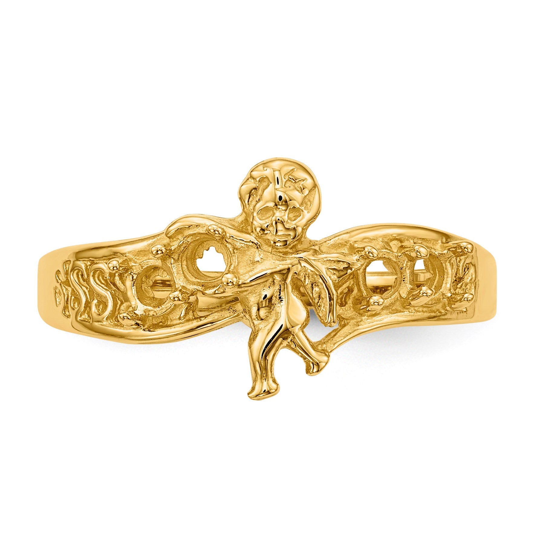 14k Polished 4-Stone Mothers Ring with Angel on Band Mounting