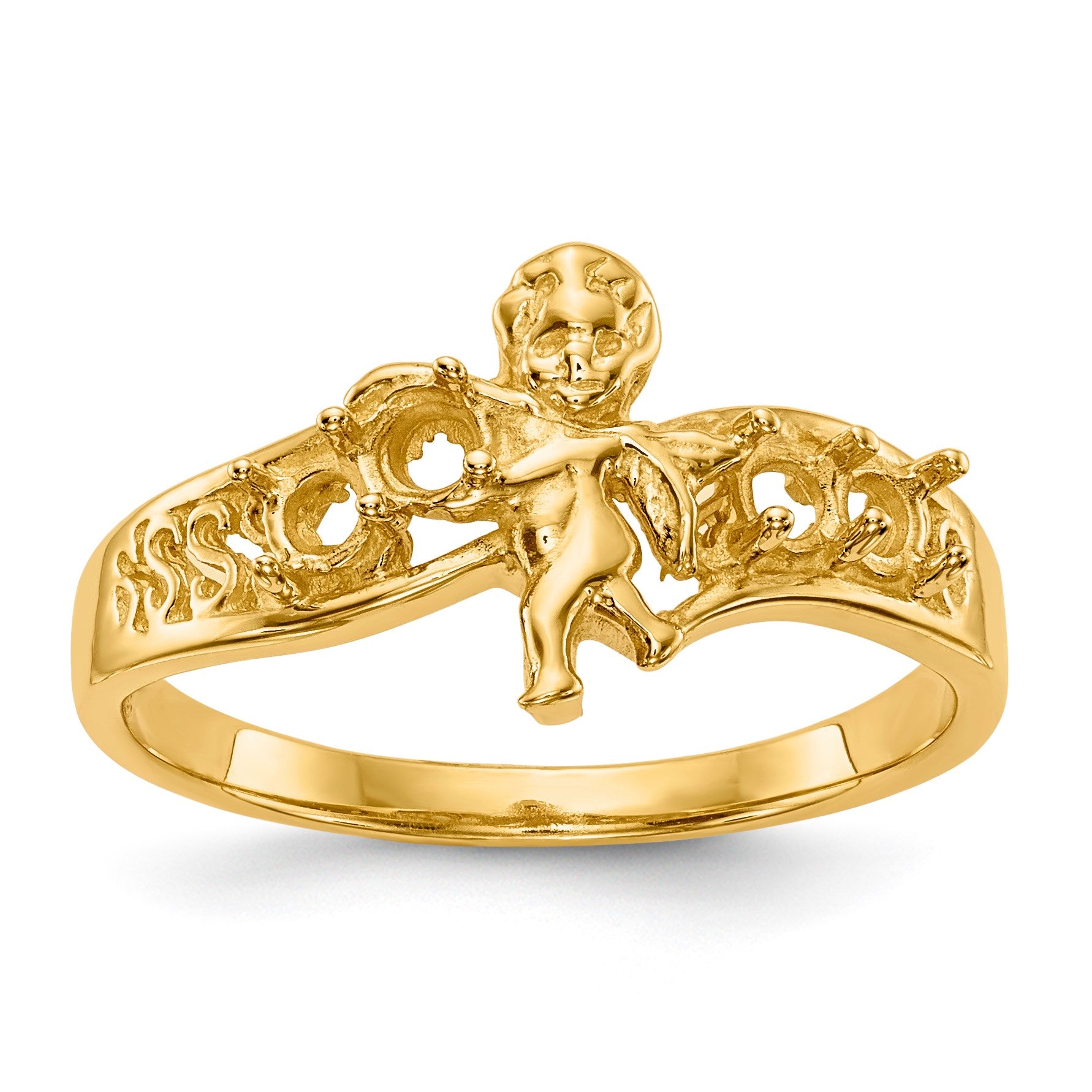 14k Polished 4-Stone Mothers Ring with Angel on Band Mounting