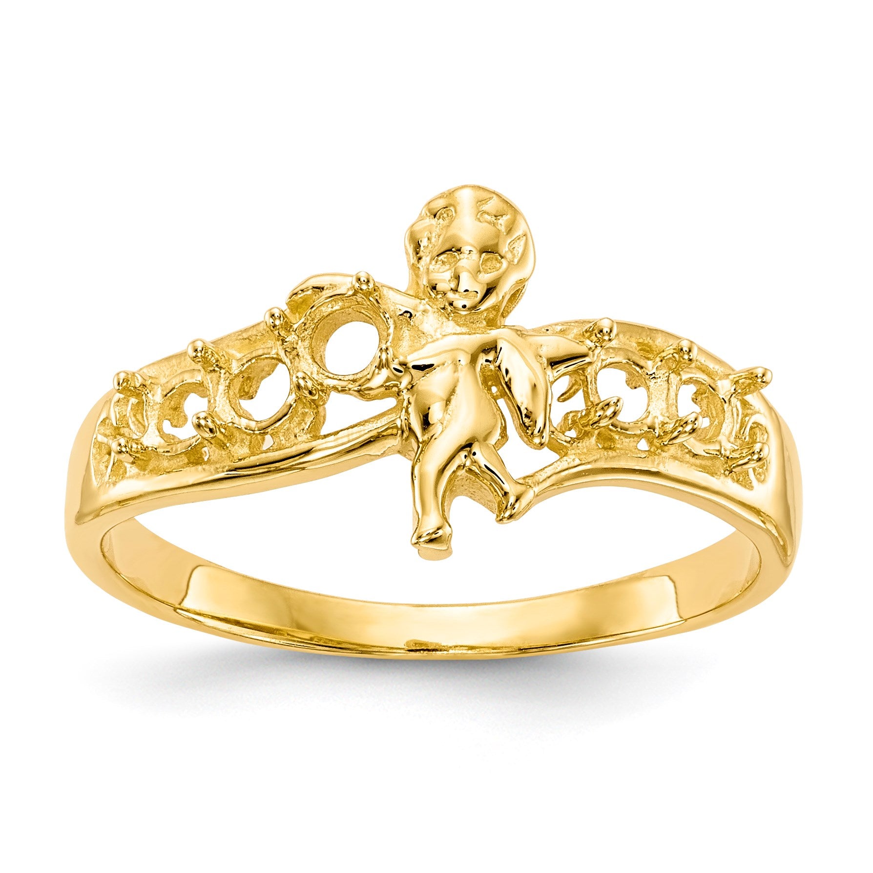 14k Polished 5-Stone Mothers Ring with Angel on Band Mounting