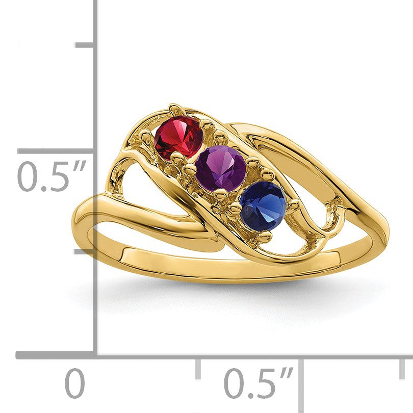 14k Polished 3-Stone Mothers Ring Mounting