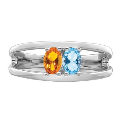 14k White Gold Polished 2-Stone Mothers Ring Mounting