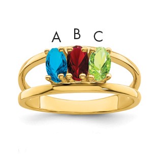 14k Polished 3-Stone Mothers Ring Mounting