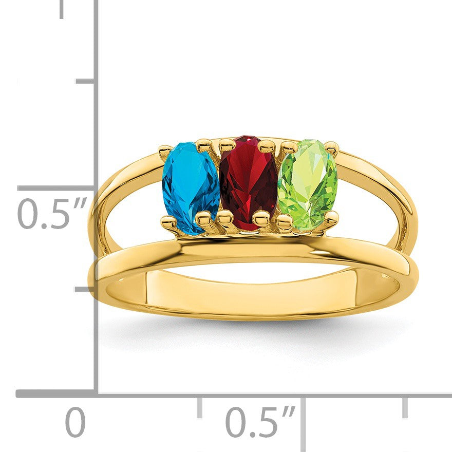 14k Polished 3-Stone Mothers Ring Mounting