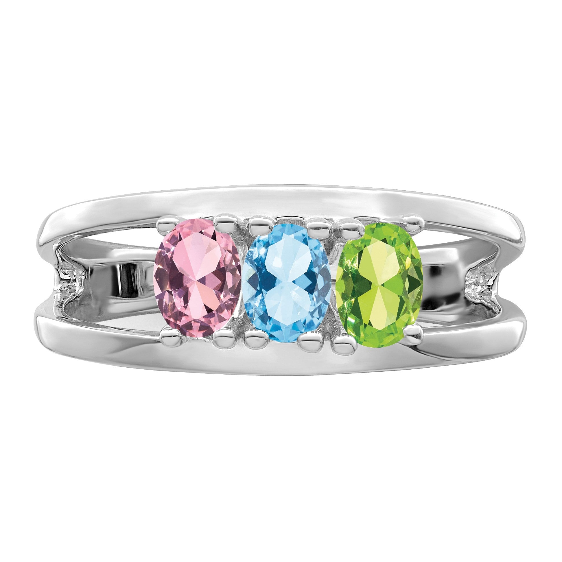14k White Gold 3 Stone Mother's Ring Mounting