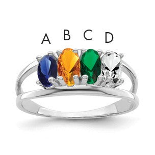14k White Gold Polished 4-Stone Mothers Ring Mounting