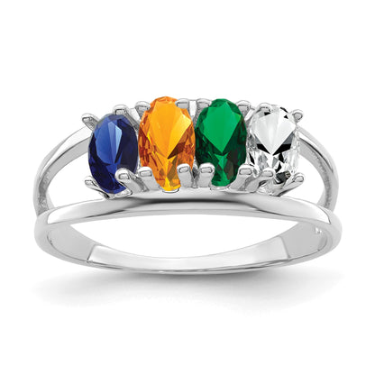 14k White Gold Polished 4-Stone Mothers Ring Mounting