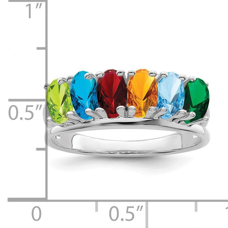 14k White Gold Polished 6-Stone Mothers Ring Mounting