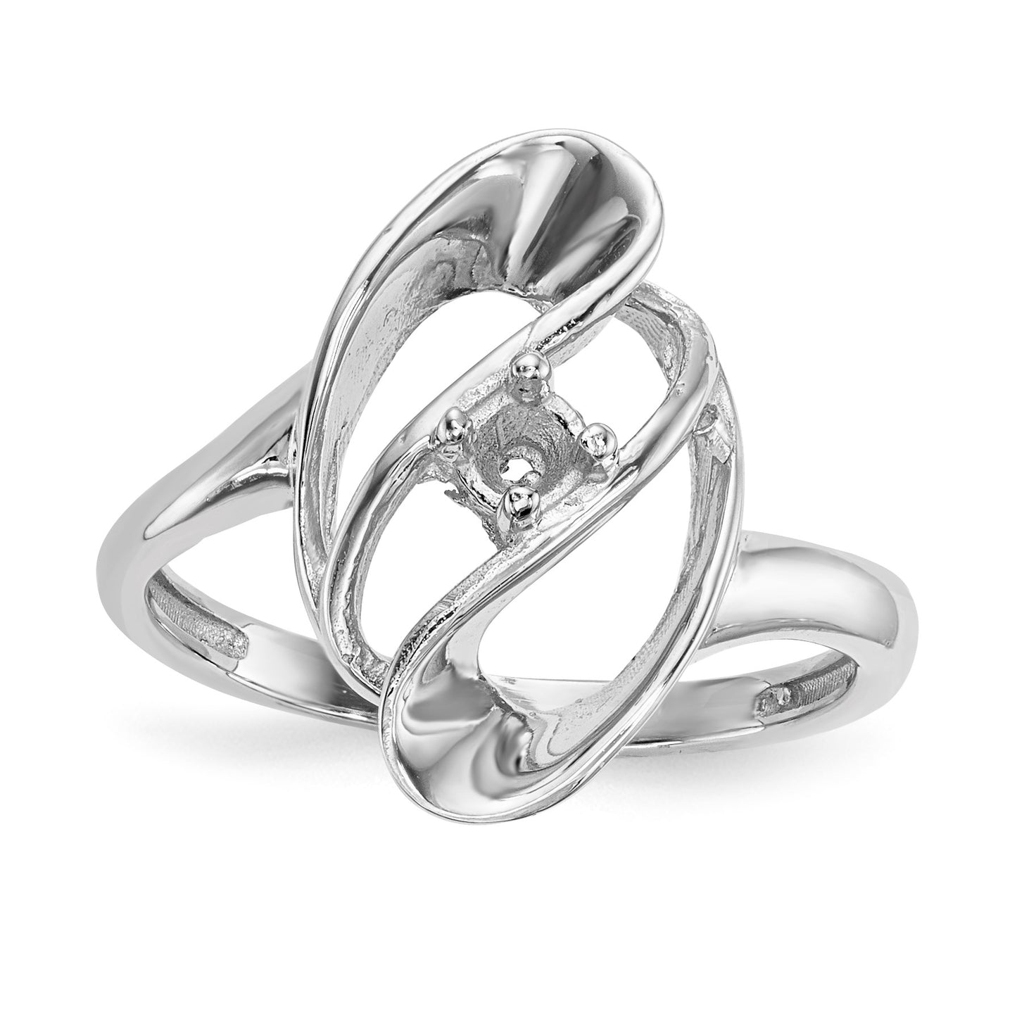 14k White Gold Polished 1-Stone Mothers Ring Mounting