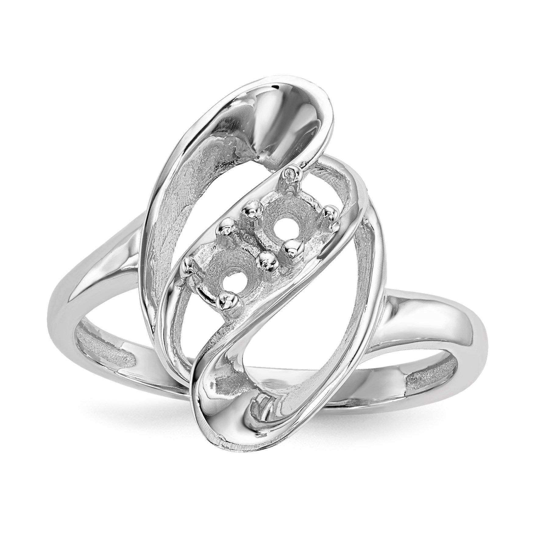 14k White Gold Polished 2-Stone Mothers Ring Mounting