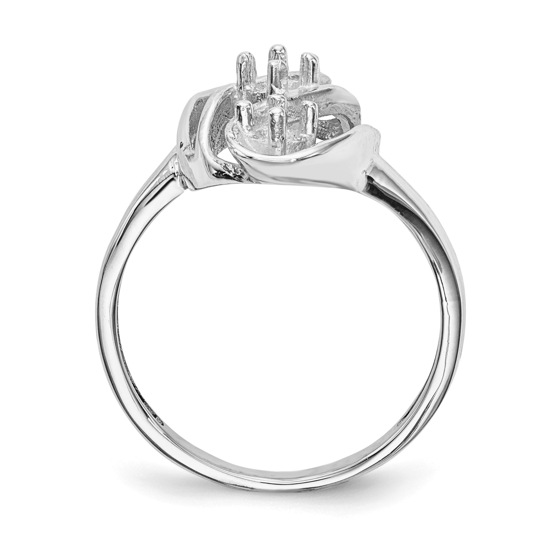 14k White Gold Polished 3-Stone Mothers Ring Mounting