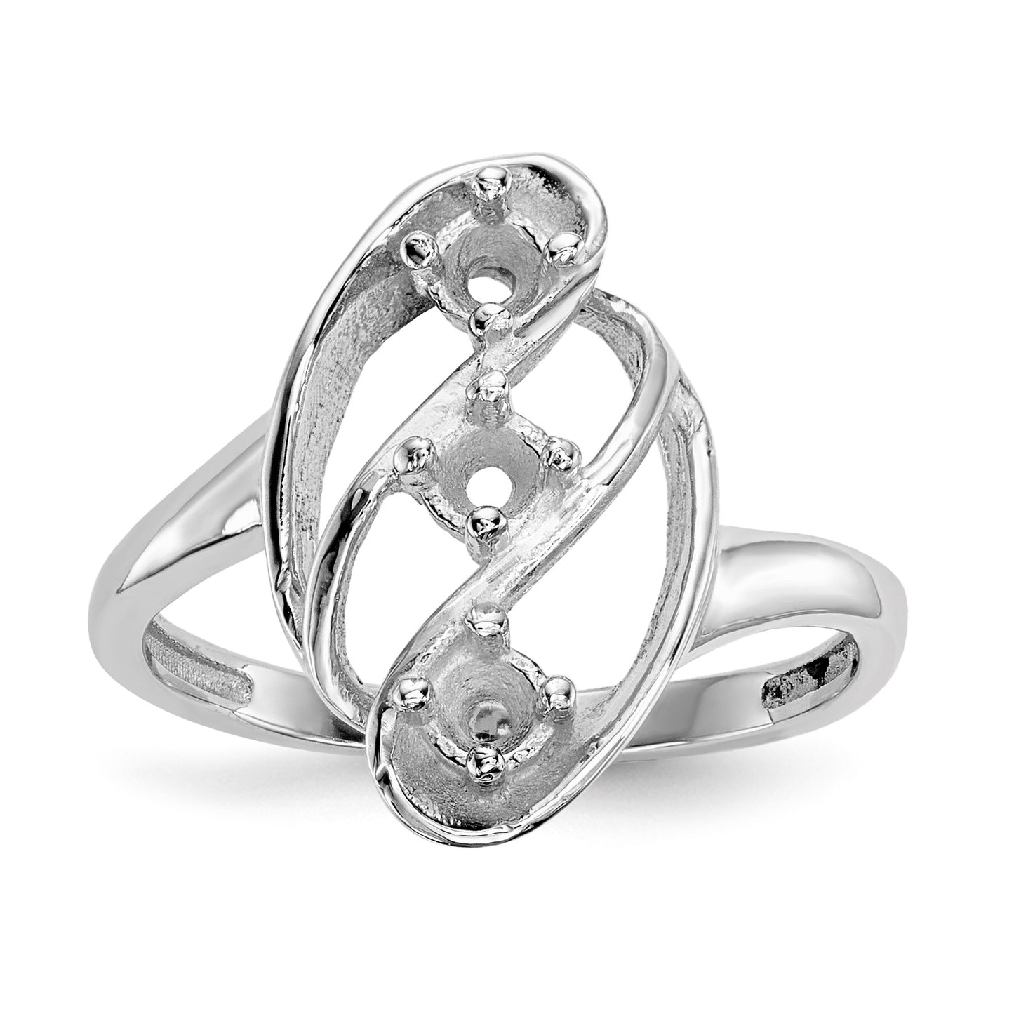 14k White Gold Polished 3-Stone Mothers Ring Mounting